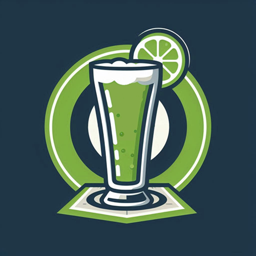 A glass containing a green liquid, sitting on a beer mat